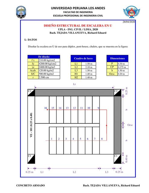 Diseño estrucutral de escalera en U