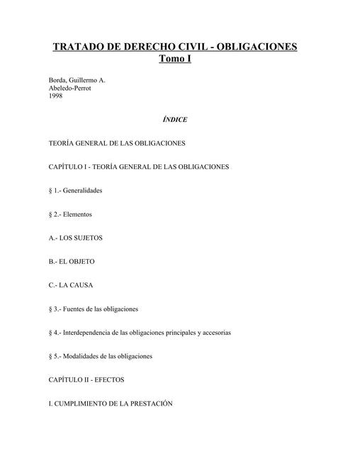 Tratado de Derecho Civil Obligaciones Tomo I