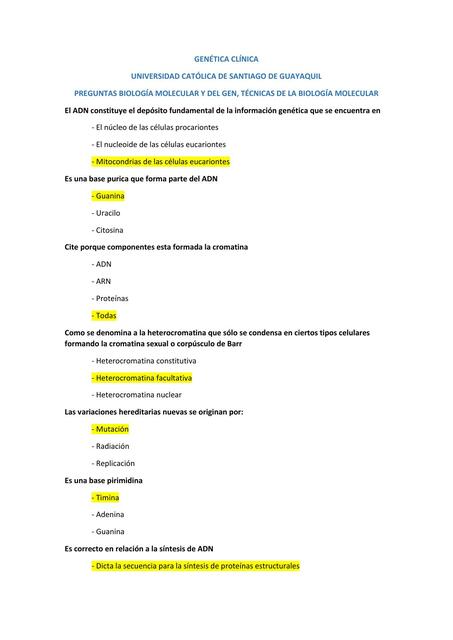 EVALUACIÓN BIOLOGÍA MOLECULAR Y DEL GEN