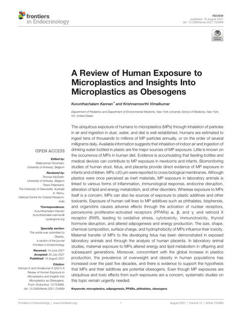 A Review of Human Exposure to Microplastics and In