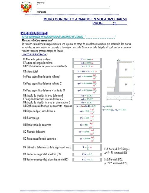 DISEÑO DE MURO EN VOLADIZO CON DENTIL EN BASE - PTC Mathcad Prime