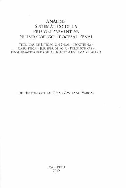 ANALISIS SISTEMATICO DE LA PRISION PREVENTIVA NUEV