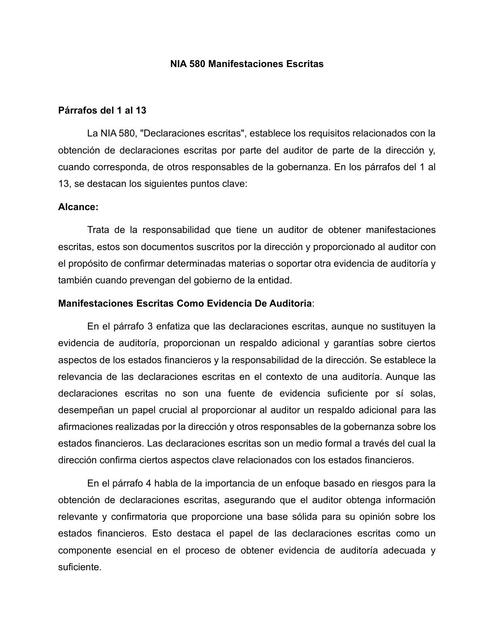 NIA 580 Manifestaciones Escritas