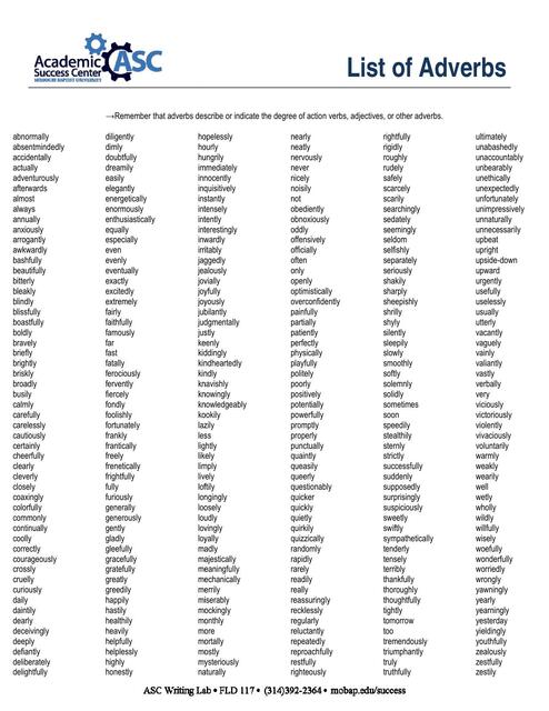 Lista de adverbios en ingles pdf